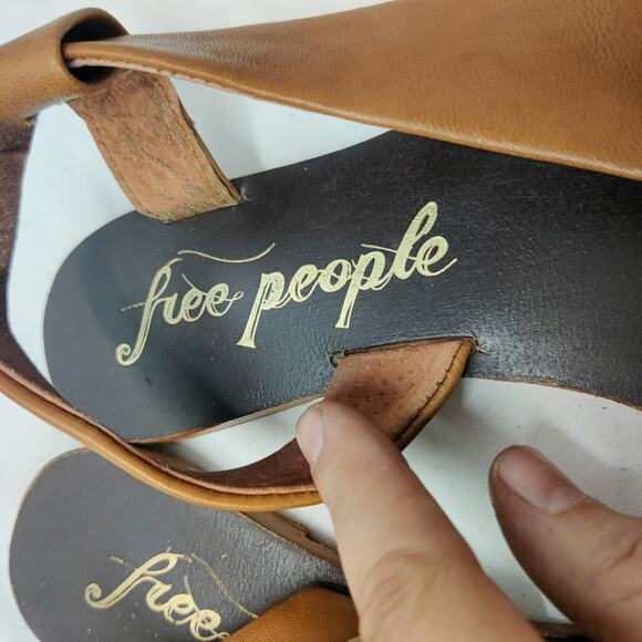 Free People Under Wraps Soft Brown Leather Strappy Slingback Flat Sandals 8 - Picture 9 of 15